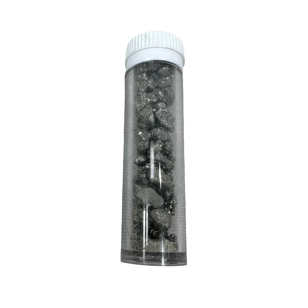 Natural Iron Pyrite Fools Gold Raw Cluster and‎ Vial of Nuggets Gray Metallic